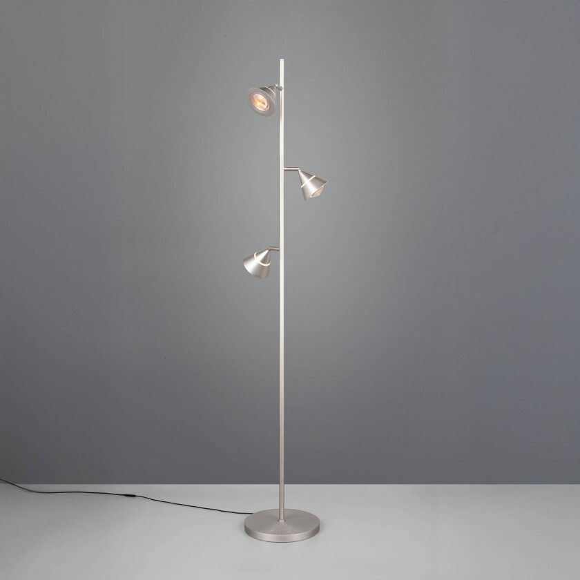LED-gulvlampe Romeo, høyde 150 cm, nikkelfarget metall, 3 lyskilder