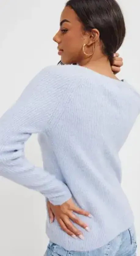 Blå - Pcellen Ls V-Neck Knit Noos Bc