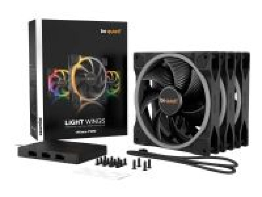 LIGHT WINGS 140mm PWM - triple pack - Kabinettvifte - 140mm - Svart med RGB LED-lys - 23 dBA