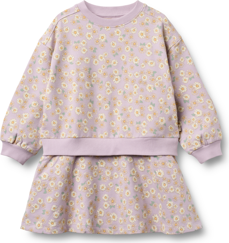 GOTS Maggie Sweat-kjole Lavender Daisies Lavender Daisies 128 cm Lilla 128 cm kvinne