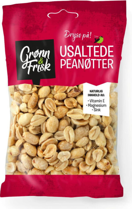 Peanøtter Usaltede peanøtter per nydelig som topping i asiatiske retter, på pizza eller som strø på iskremen. Naturlig innhold av jern, vitamin E, magnesium og sink.