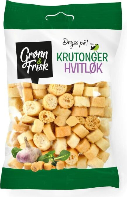 Krutonger Sprøe krutonger med hvitløk er prikken over i en for en komplett suppe eller salatblanding.
