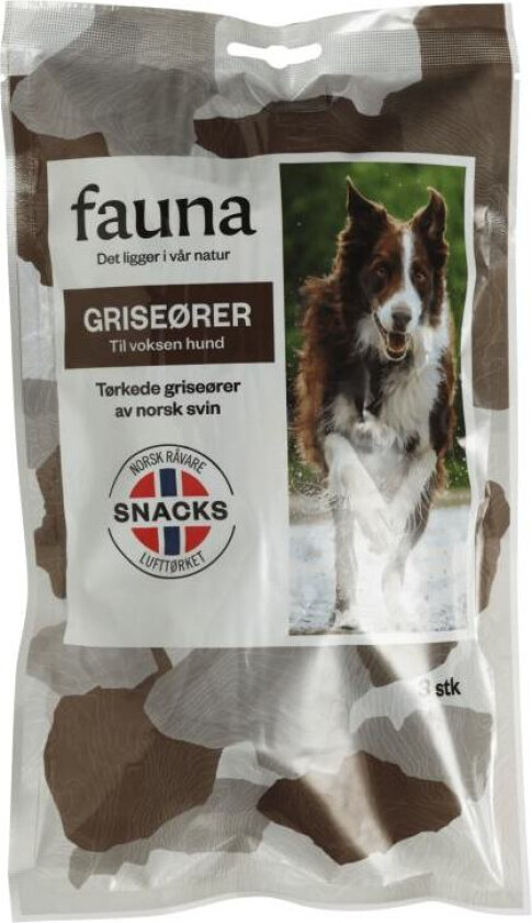 Griseører griseører kommer fra norske griser og er lufttørket uten tilsetninger. Brukes som hundegodbit og til tannpleie.