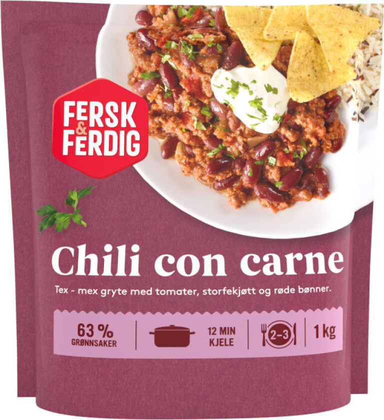 Chili Con Carne Smaksrik tex-mex gryte med tomater storfekjøtt og røde bønner.