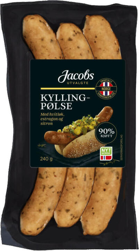 Kyllingpølse Smaksrik kyllingpølse med fersk hvitløk, estragon og frisk sitron