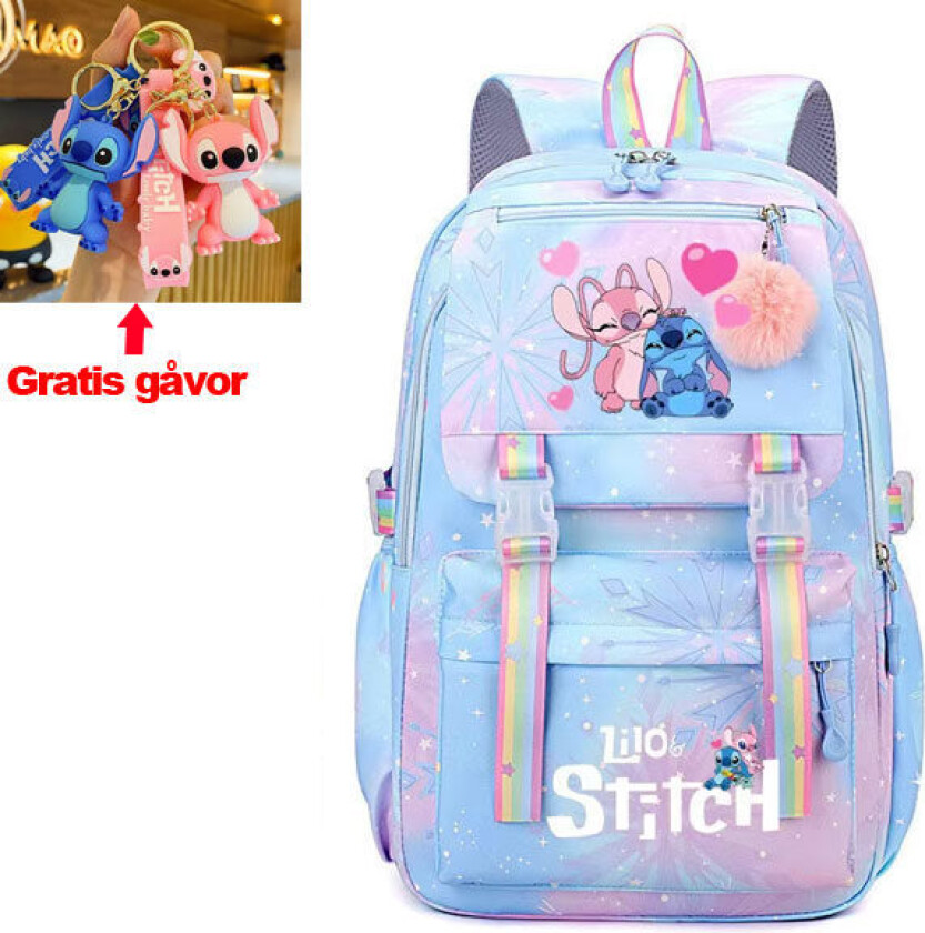 Stitch Jenter Skolesekk Stor Kapasitet Stitch Ryggsekk Casual Blå