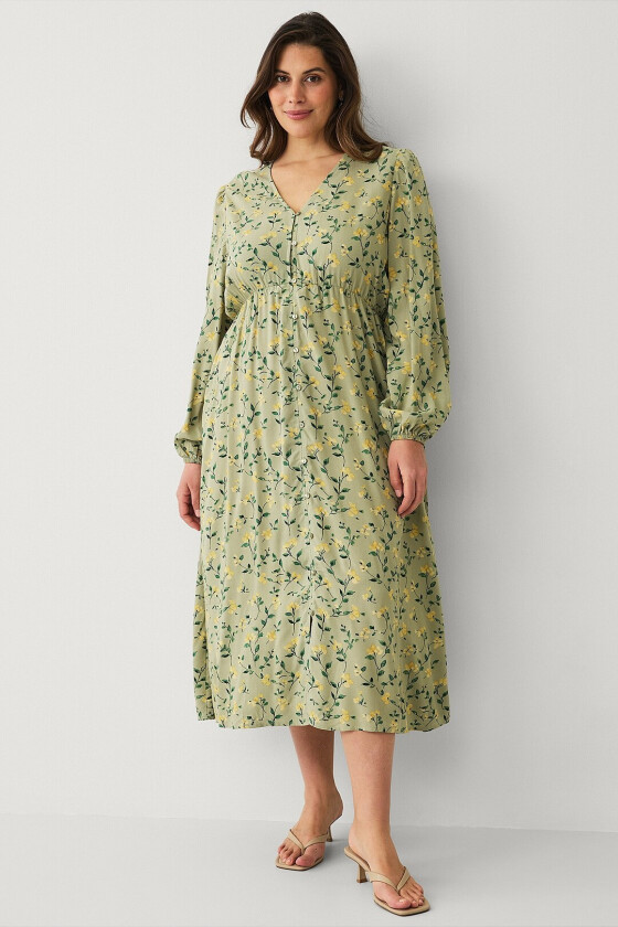 Kjole med ballongermer - Grønn