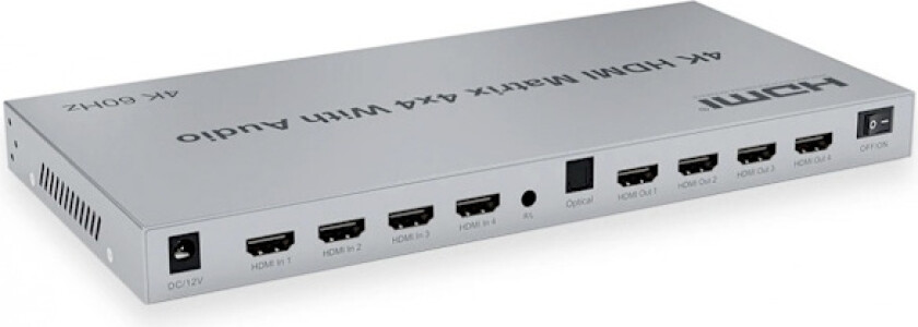 NÖRDIC HDMI Matrix 4x4 switch 4K 60Hz med lyd