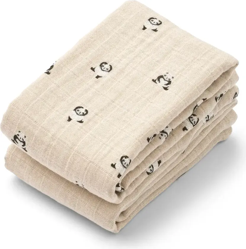 Lewis muslinpledd 2-pakning 65x65 cm Mini panda-sandy mix