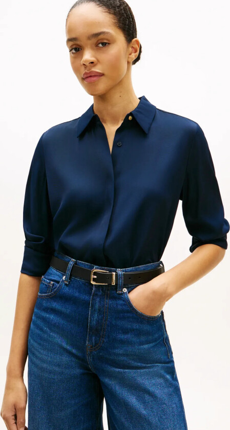 Vis Twill Button Up Shirt - Navy - 36