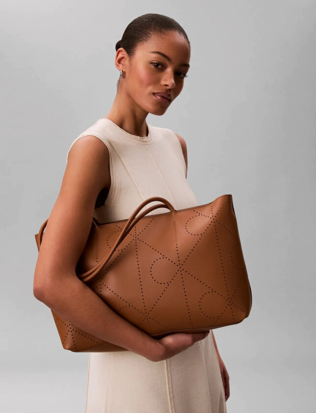 Emblem Aop Perfor Lthr Tote - Brown - ONE SIZE