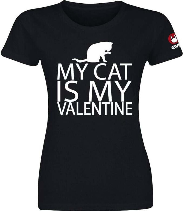 Fun T-skjorte - My Cat Is My Valentine - S til 3XL - Damer - svart