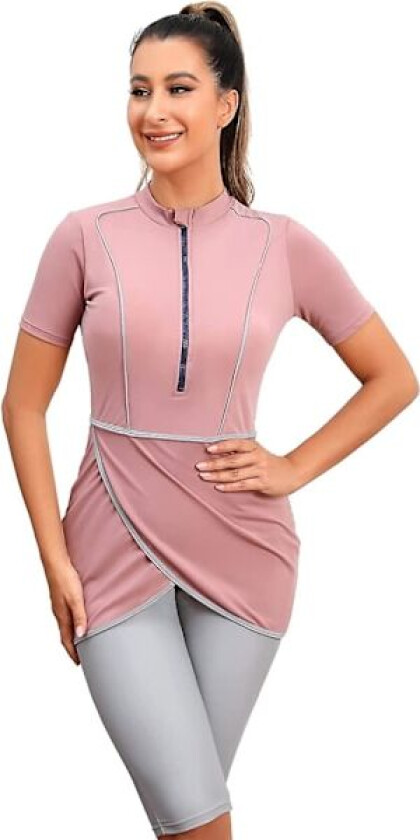 Kvinners beskjedne badedrakt islamsk muslimsk badedrakt kortskjorte glidelås foran topp shorts bukser hijab 3pcs badedrakt S-4xl Xinmu -a