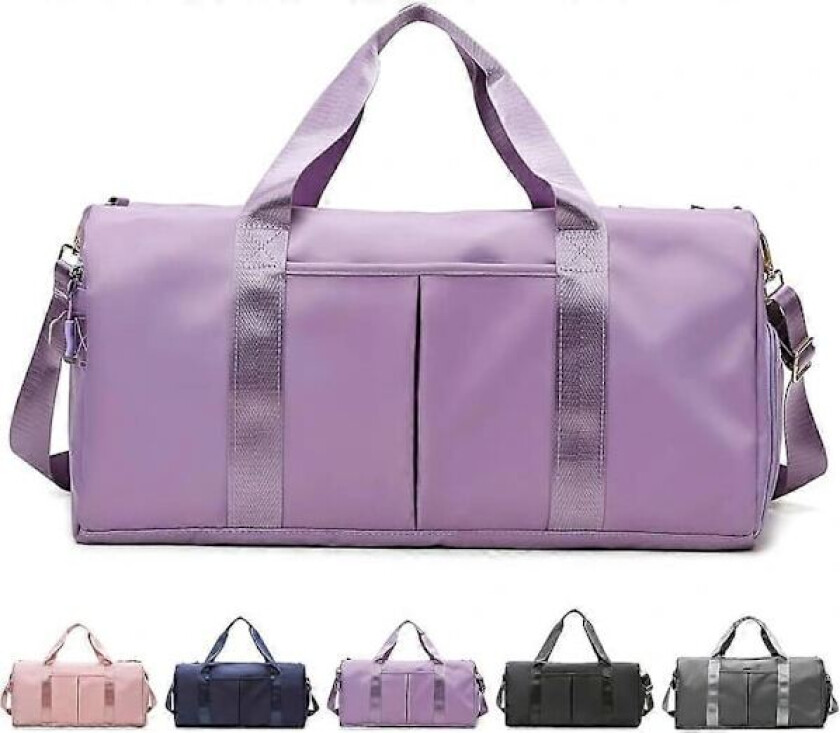 Sportbag med fuktbestandig lomme og skoskap, vanntett tørr/våtsikker gymbag, reiseveske for menn og kvinner (lilla)
