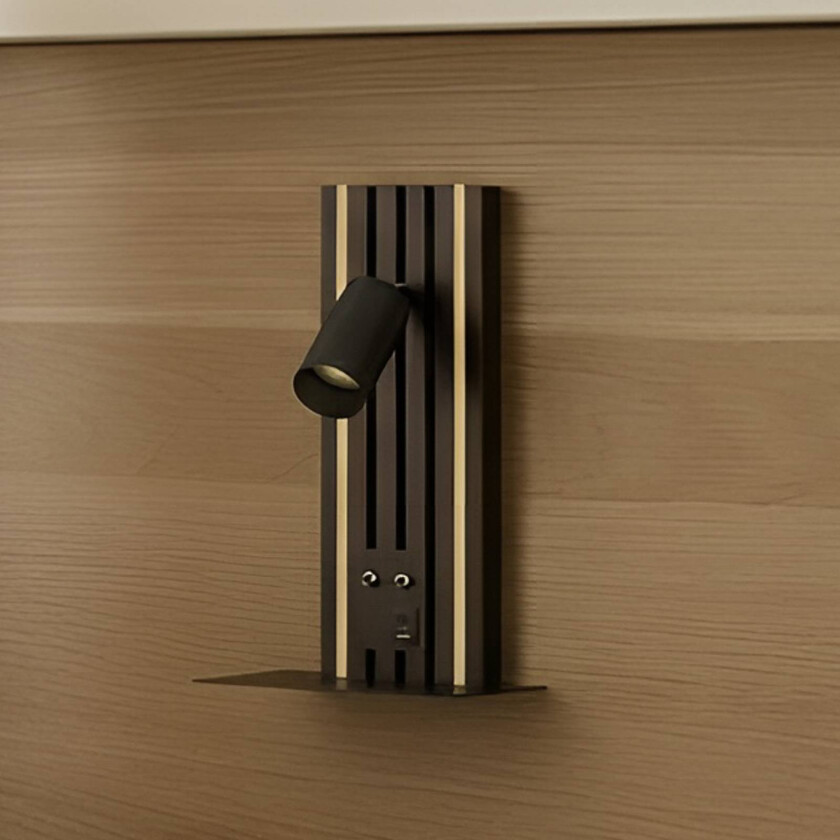 Lucande LED-vegglampe Tiron, høyde 35 cm, eik, USB