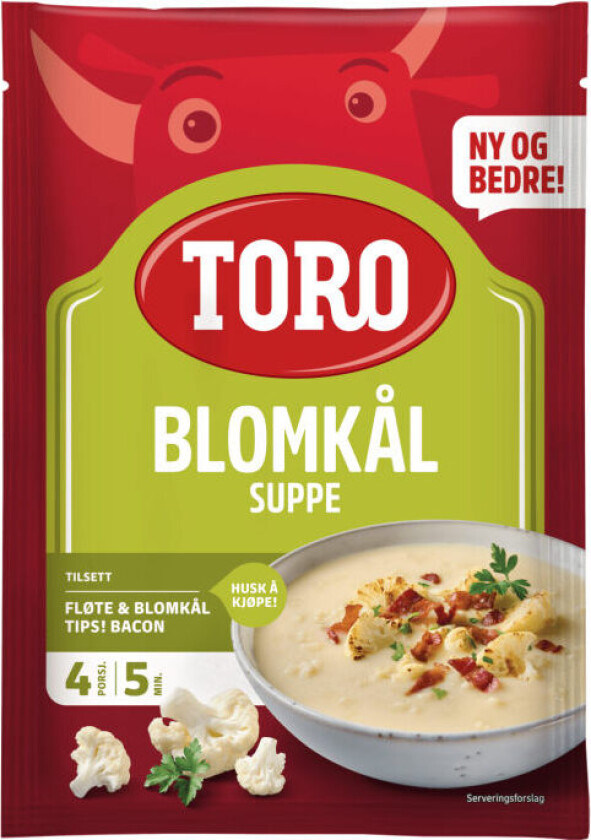 Blomkålsuppe Blomkålsuppe er en klassisk kremet blomkålsuppe med mild smak og biter av blomkål. Se tilberedningstips på pakken for å løfte suppen til nye høyder!