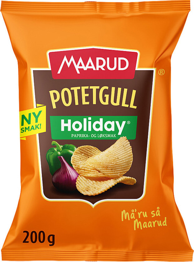 Potetgull Finrifla, sprø potetchips med smak av rømme, paprika og løk