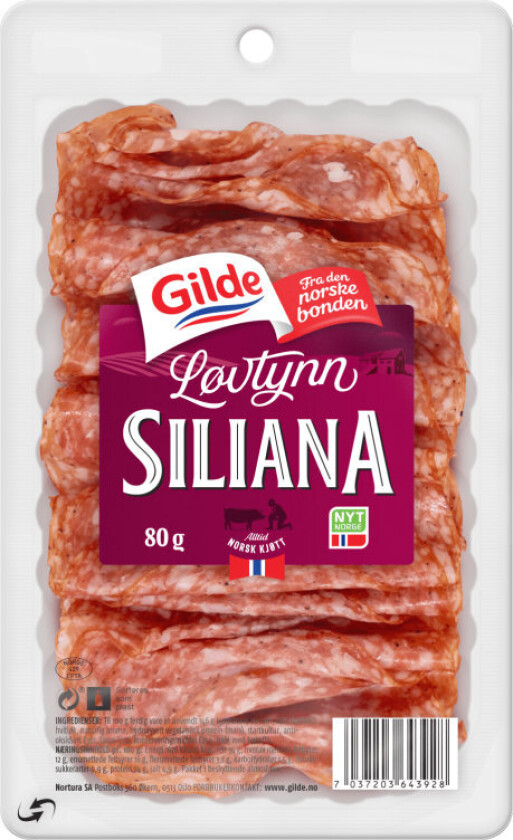 Siliana Tynne smaksrike skiver av salami med god italiensk smak. Inneholder kun norske kjøttråvarer fra norske gårder.