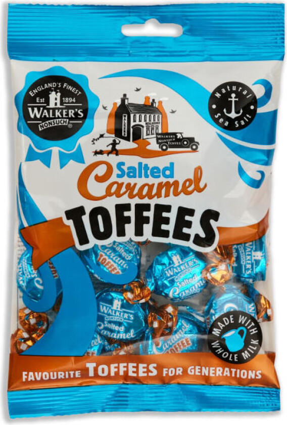 Toffees Nydelige salte karameller.Inneholder ingen konserveringsmidler eller kunstige farger. Laget på helmelk og ekte smør.