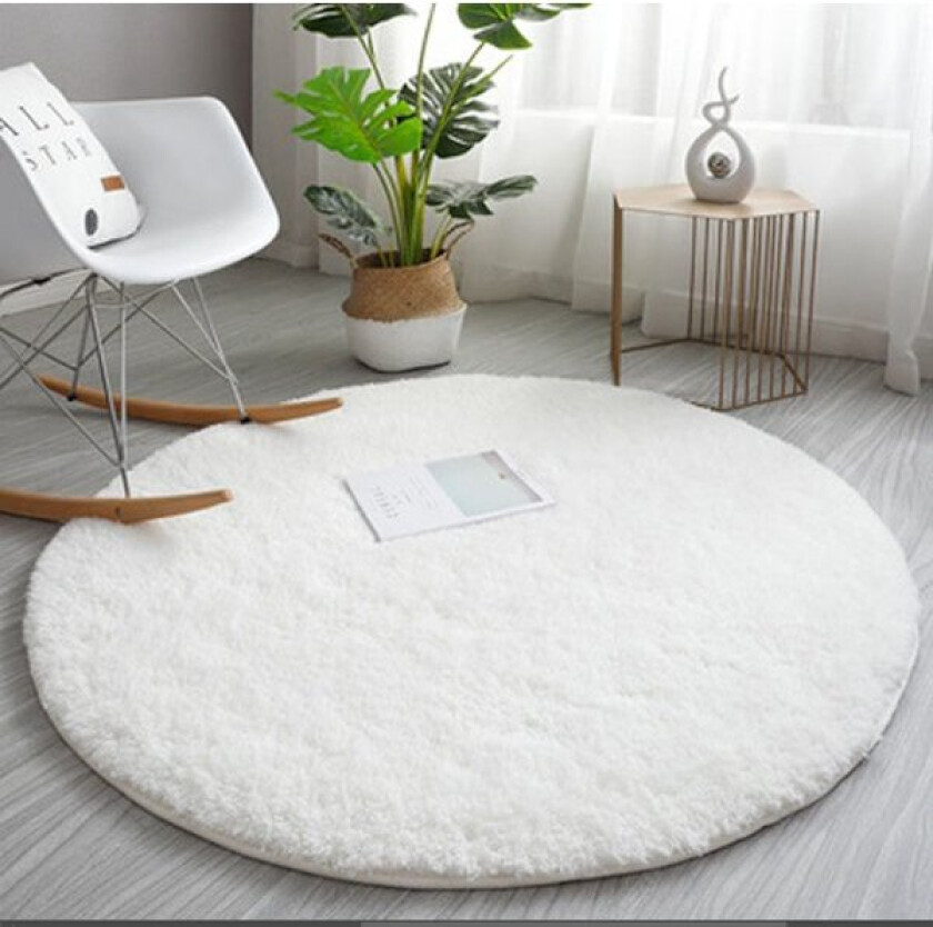 Beige rund badematte Ø 60 cm Hvit Ensfarget myk lam fløyel rund teppe soverom stue tatami gulvmatte flytende vindusdeksel