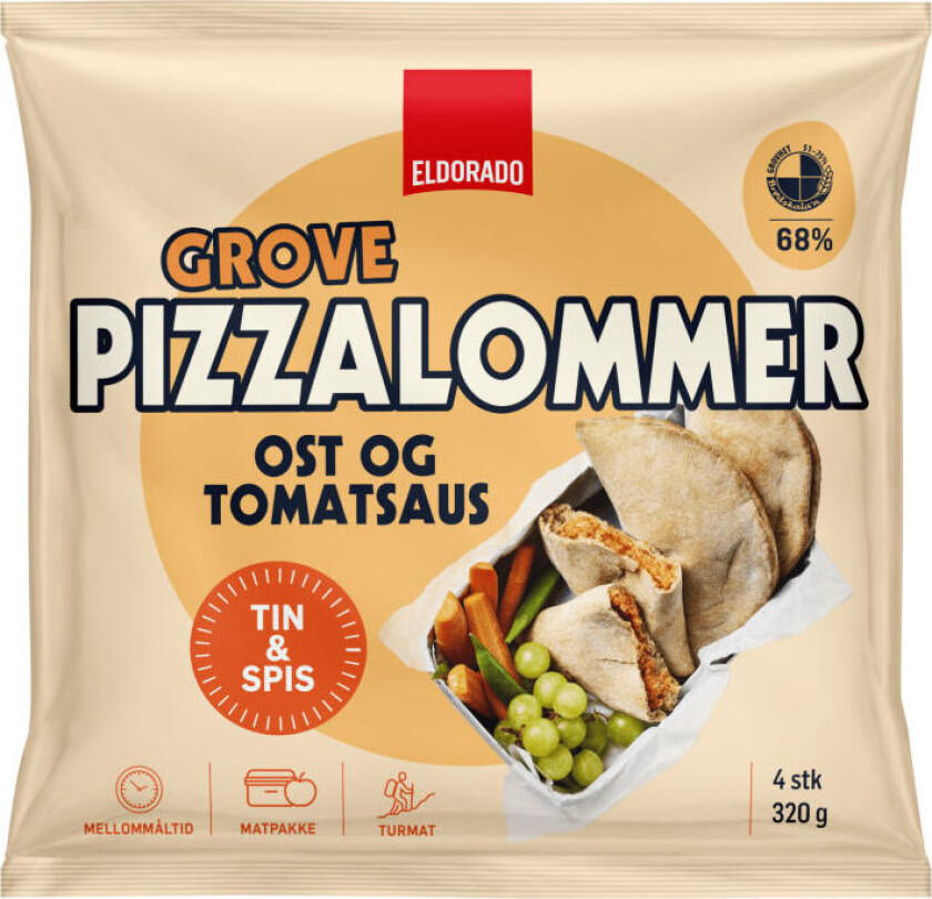 Pizzalomme Grove Grove pizzalommer med ost og tomatsaus. Produktet kan tines og spises og også varmes. Perfekt til matpakker, turmat eller som et mellommåltid.