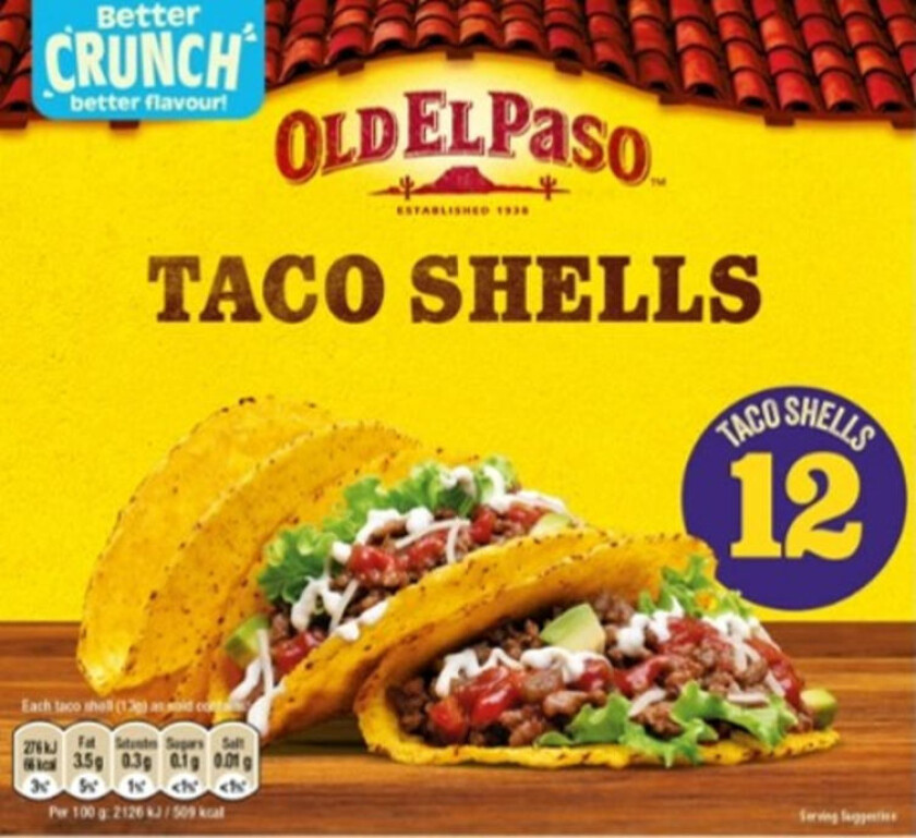 Taco Shells Det klassiske tacoskjellet bare bedre!
Nå enda sprøere og enda bedre smak.