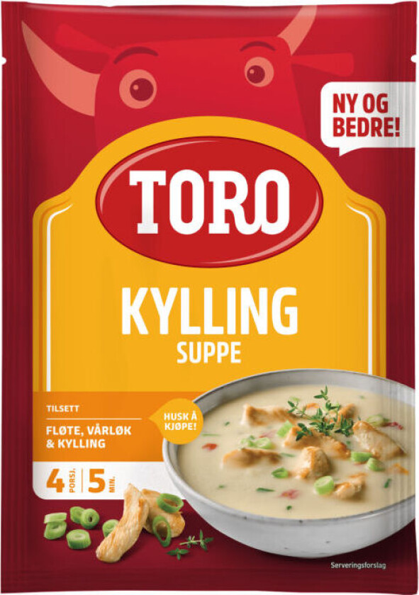 Kyllingsuppe Kremet Kyllingsuppe er en mild kremet kyllingsuppe med smak av mais og vårløk. Smak til med karri og litt chilli for ekstra smak. Lett å like, lett å lage.