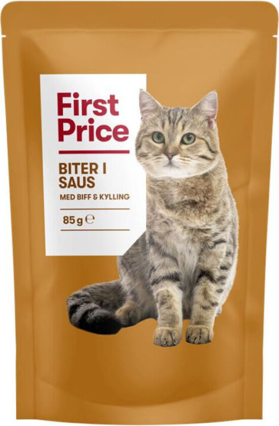 Våtfor til Katt Små biter av kylling og biff i en mild og smakfull saus som passer godt til kjøttet. Serveres som et komplett måltid eller som topping over tørrfôr.