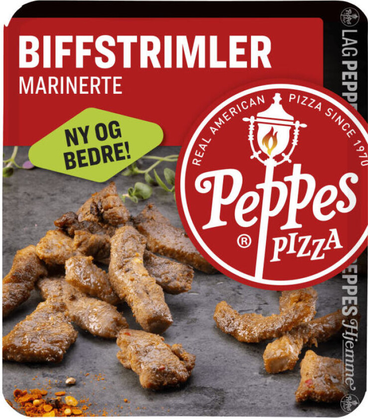 Peppes Pizza Saftige, kryddermarinerte biffstrimler av høy kvalitet perfekt kuttet for pizza. Gir en fyldig kjøttsmak og en deilig toppingopplevelse på hver bit.