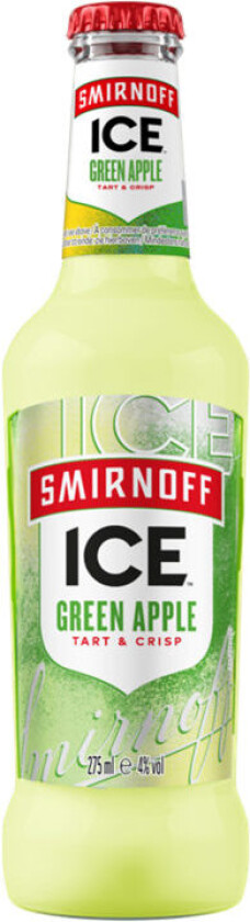 Smirnoff Ice Green Apple er en forfriskende ferdigdrikk med smak av eple som balanserer syrlighet og sødme. Serveres iskald fra flasken eller i et stort glass med isbiter.