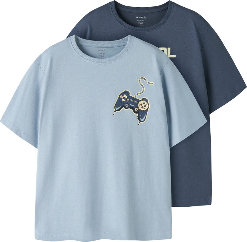 T-skjorte - NkmVictor - 2-pack - Vintage Indigo/Blue Tåk - - 13-14 år (158-164) - T-skjorte