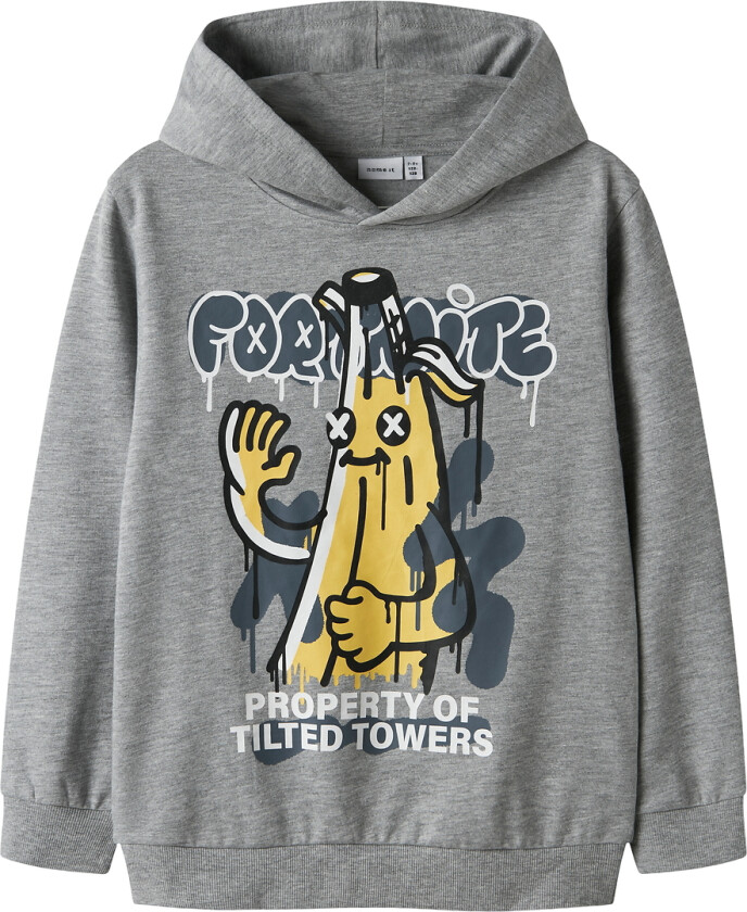 Hettegenser - Svette - NkmFox - Grey Melange/Fortnite - - 7-8 år (122-128) - Hettegenser