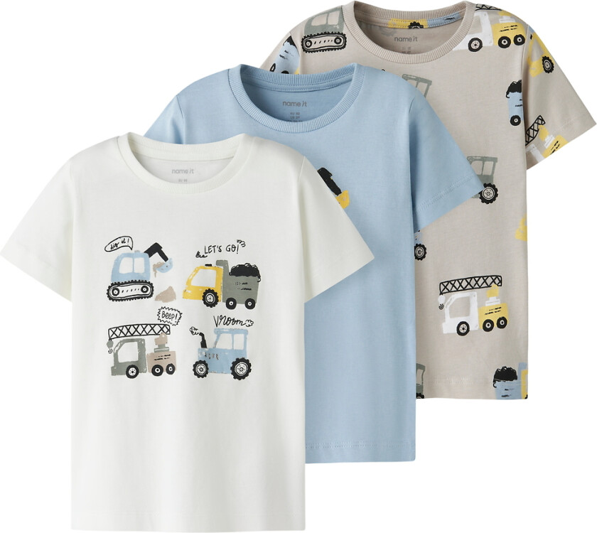 T-skjorte - NmmDanny - 3-pack - Cloud Danser/Blue Tåke/P - - 4 år (104) - T-skjorte