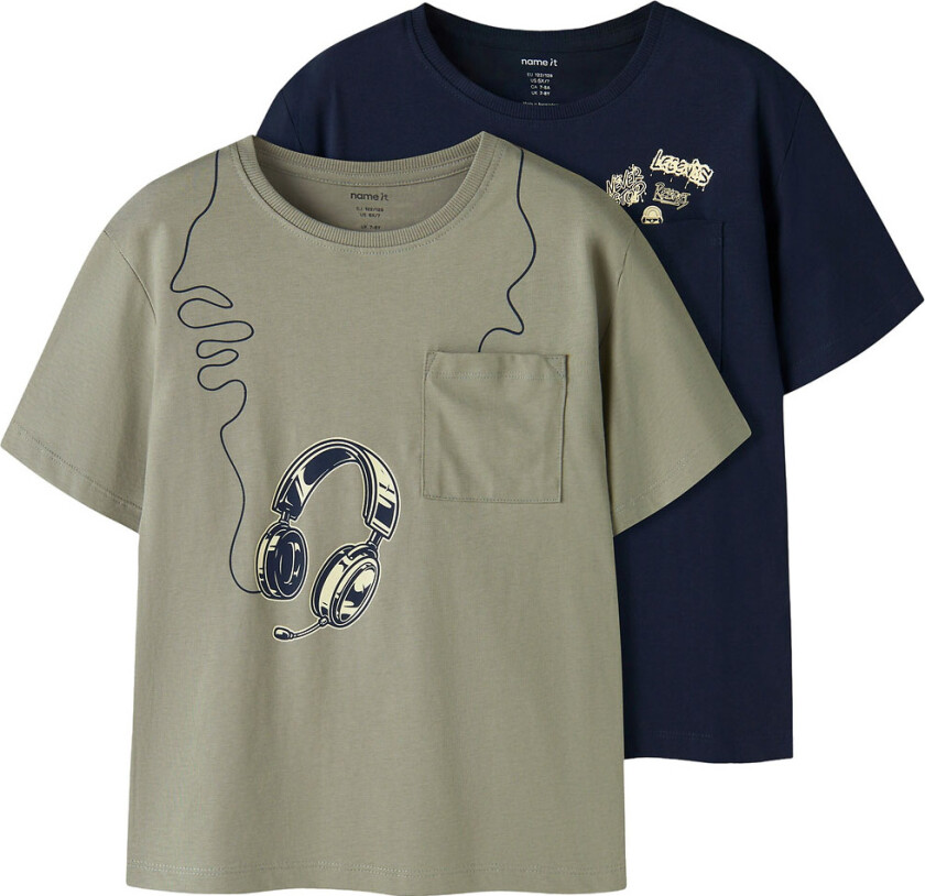 T-skjorte - NkmVilian - 2-pack - Shadow/Navy Blazer - - 11-12 år (146-152) - T-skjorte