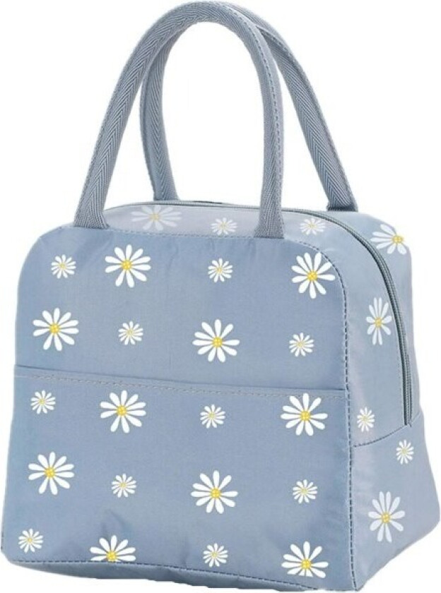 Bærbar Termisk Lunsjpose Kjølebag Daisy Mønster Matboks Organizer Tote Bag for Voksne Barn Jenter Jobb Skole Piknik Camping Reise (Grå Blå)