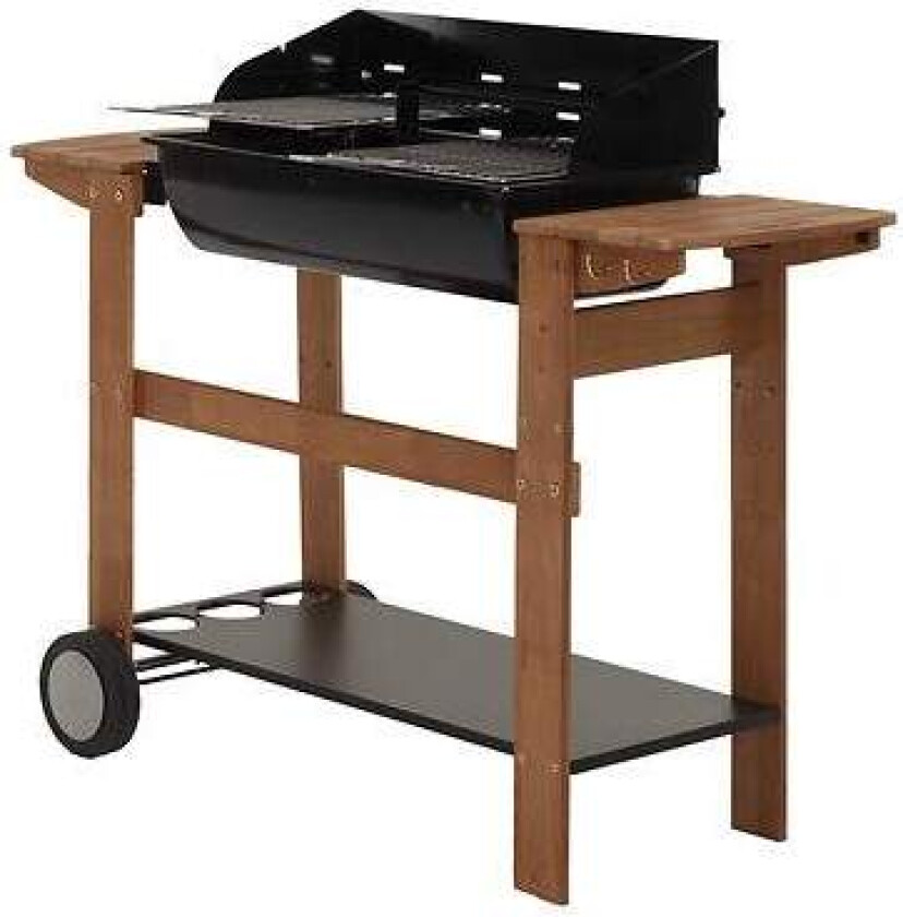 Kullgrill med 3-nivås griller – stål og tre