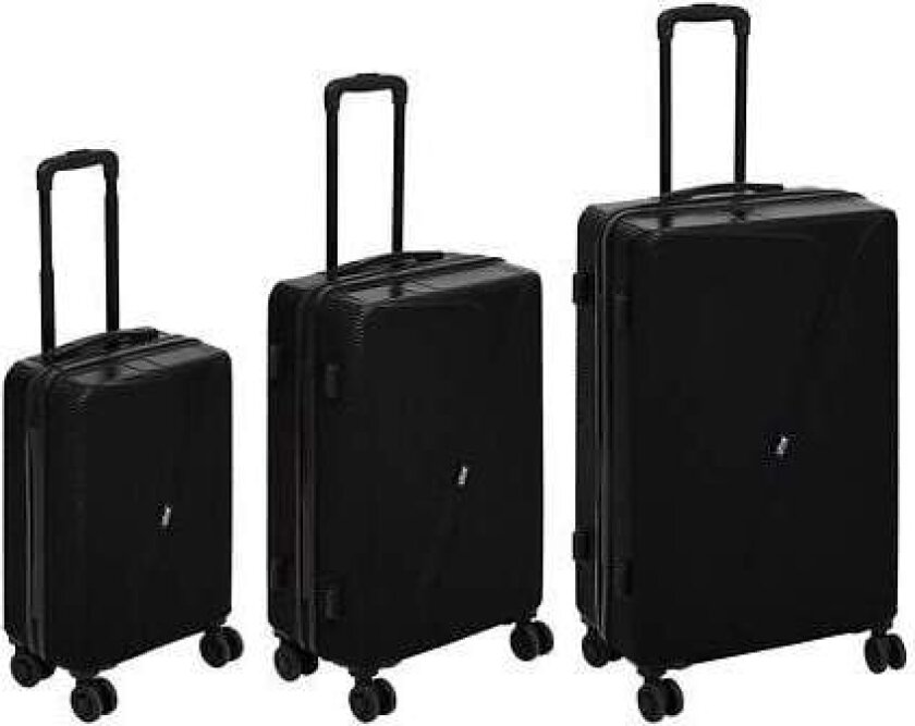 Sett med 3 harde kofferter med 4 doble hjul L. 49,5 x P. 28,5 x H. 77 cm maks. svart