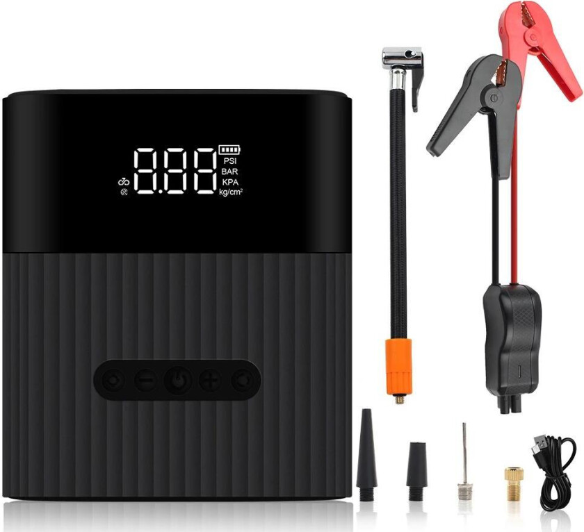 4 i 1 Starthjelp med luftkompressor og powerbank-funksjon og lommelykt