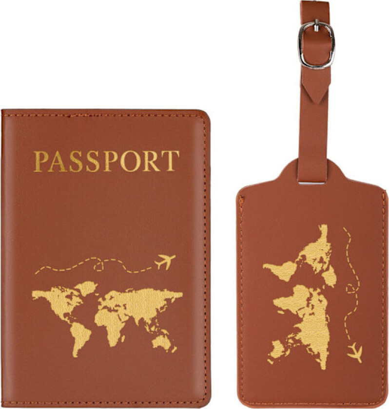 Bilde av 2 passholder bagasjelapp, passholder og sett for par Bryllupsfest Bryllupsreiser brune