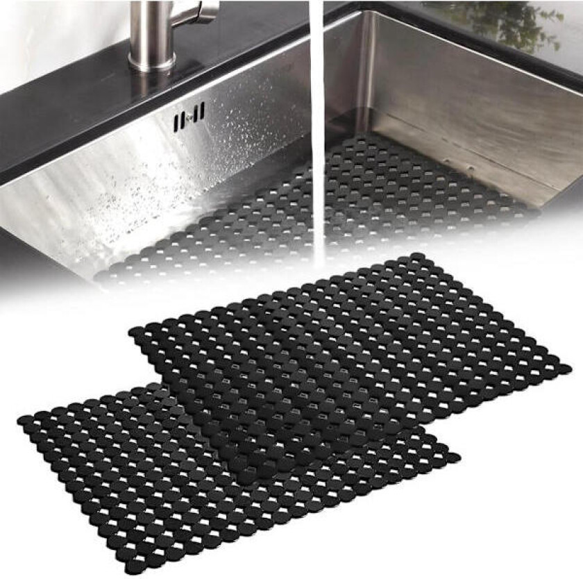 2-pak Oppvaskmatte Vaskematte Dreneringsmatte Vaskematte Vaskebeskytter Bordbrikke Vaskematte PVC Materiale Matte for benkeplater servise 40*30 Svart