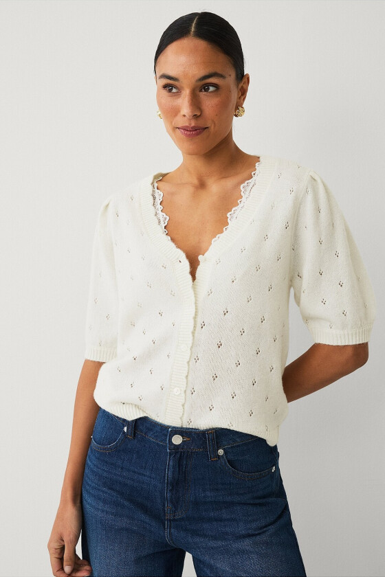 Kardigan med puffermer - Hvit