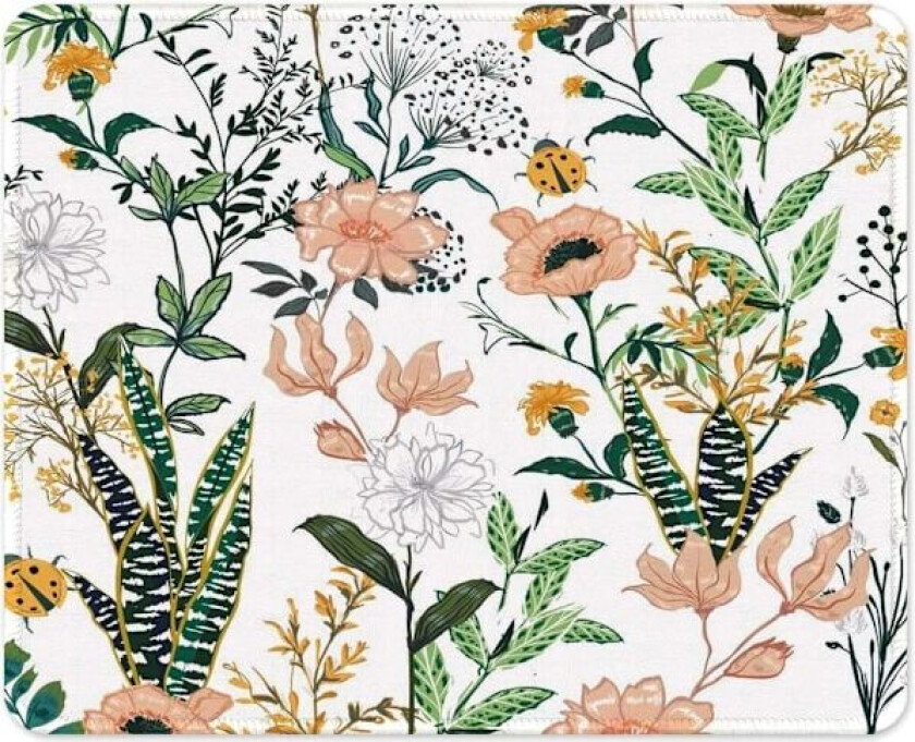 Kunstdesign Blomstermusematte, Liten Tilpasset Musematte for Gaming, Kontor for Datamaskin Kvinner Menn, Sklisikker Gummibase, Sydd Kant, Vanntett, Rektangel 1