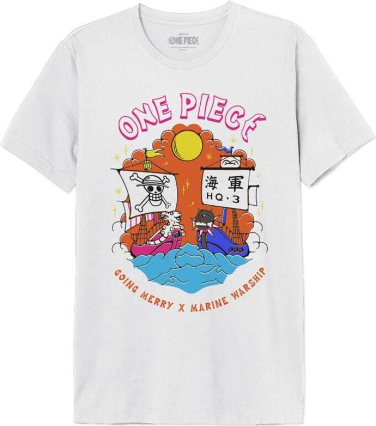Anime T-skjorte - Going Merry X Marine Warship - S til XXL - Herrer - hvit
