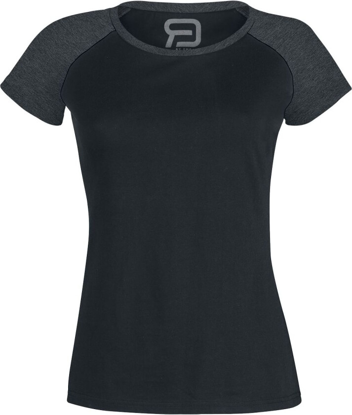 T-skjorte - Short Raglan Road - S til 5XL - Damer - svartmelert/grå