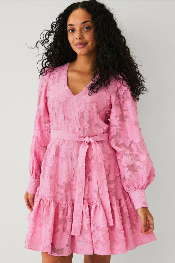 Kjole slfCalli-Sadie LS Short V-neck Dress - Rosa