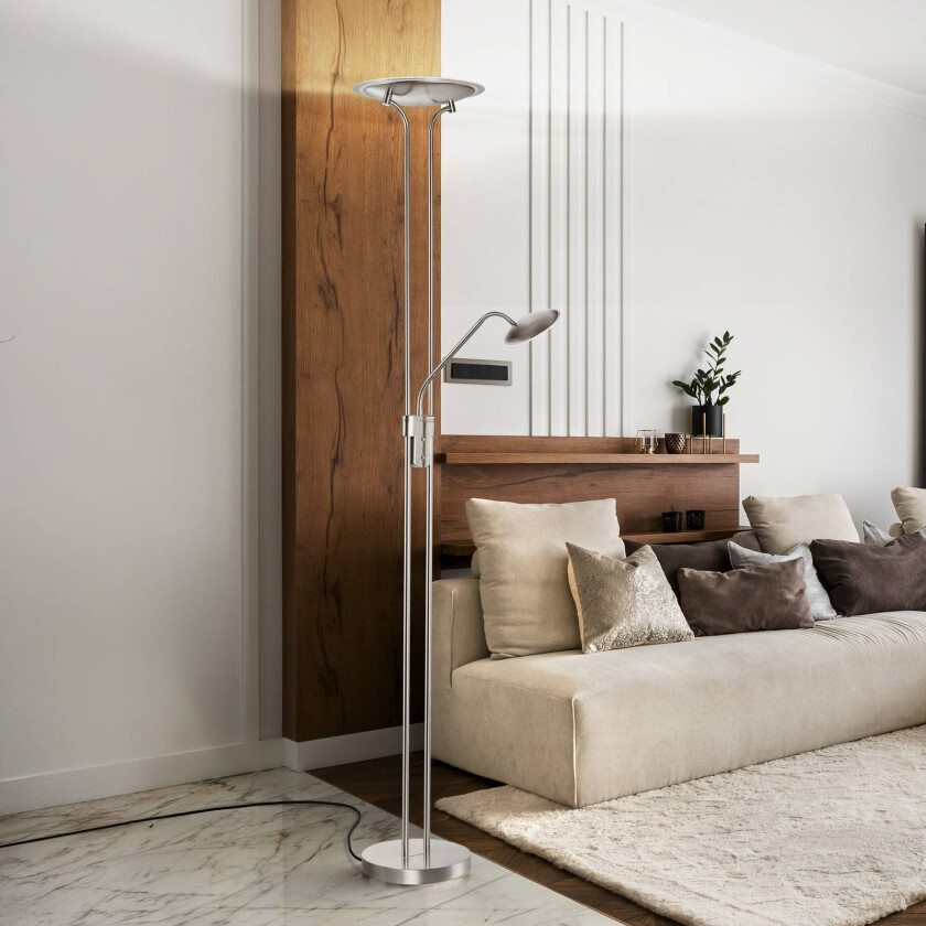 LED-gulvlampe Tallri, nikkel Høyde 180 cm 2 lyskilder CCT Touchdim