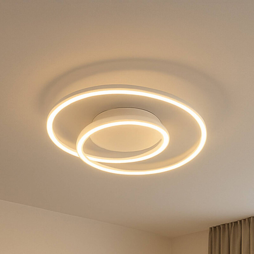 LED-taklampe HOLY, sand, Ø 49 cm, fjernkontroll, CCT, dimbar