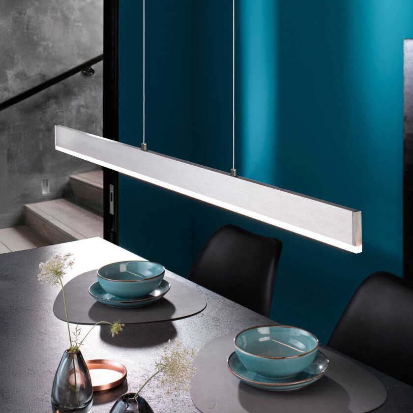 LED-hengelampe Silvano, nikkel, lengde 115 cm, CCT, berøringsdimmer