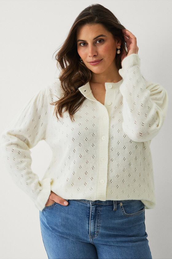 Strikket kardigan i pointelle - Hvit