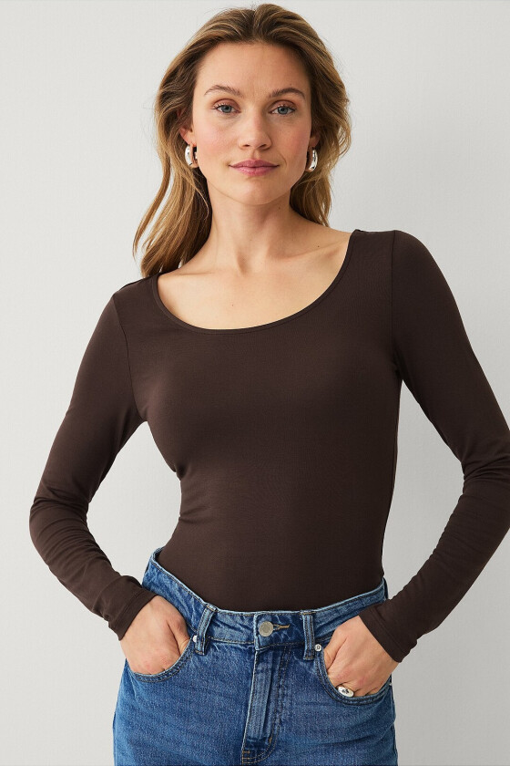 Topp med rund hals - Brun